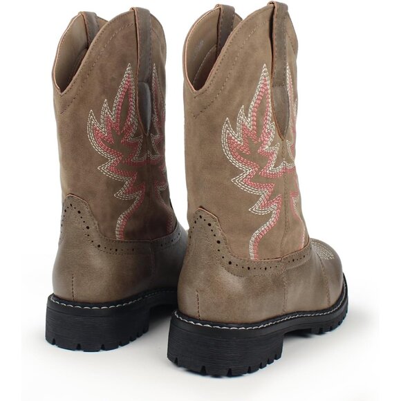 Hawkwell Women's Khaki Fashion Mid Calf Round Toe Embroidered Western Boots - Picture 5 of 6